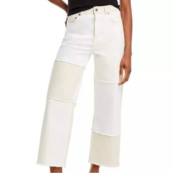 RAILS The Getty Crop High Rise Wide Leg  Button Fly Jeans Ecru Patch Sz 27 EUC - Picture 1 of 9